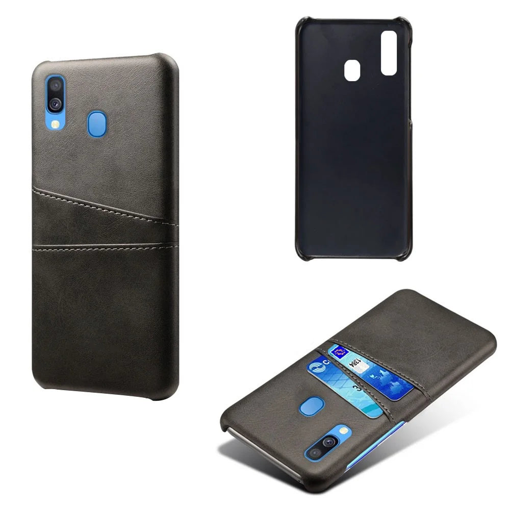 For Samsung Galaxy A40 PU Leather Coated PC Mobile Casing with Dual Card Slots - Black - 4