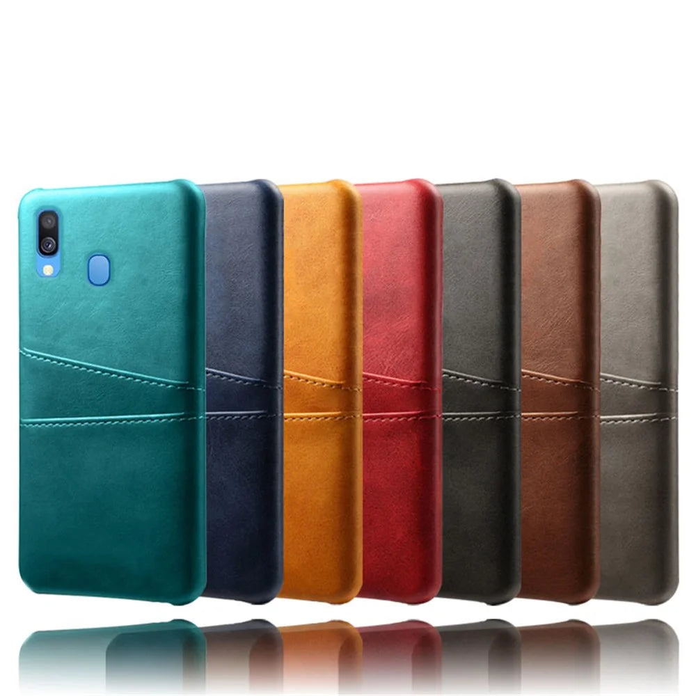 For Samsung Galaxy A40 PU Leather Coated PC Mobile Casing with Dual Card Slots - Black - 6
