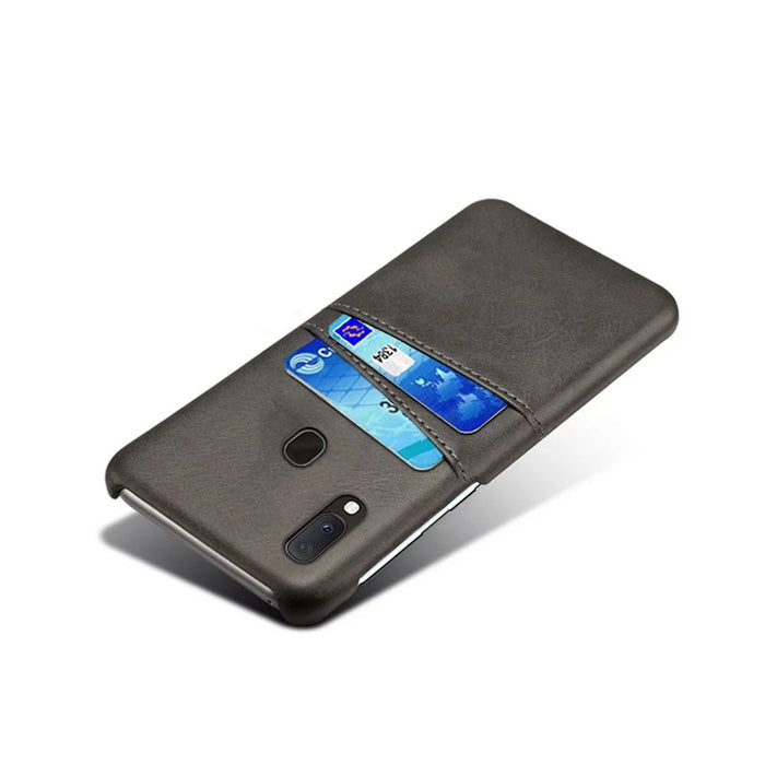 Double Card Slots PU Leather Coated PC Case for Samsung Galaxy A20e - Black - 4