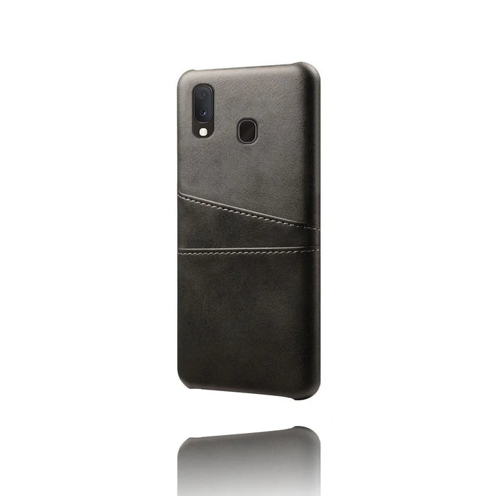 Double Card Slots PU Leather Coated PC Case for Samsung Galaxy A20e - Black - 5