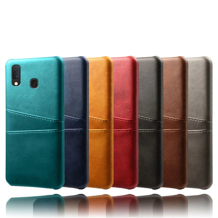 Double Card Slots PU Leather Coated PC Case for Samsung Galaxy A20e - Black - 6