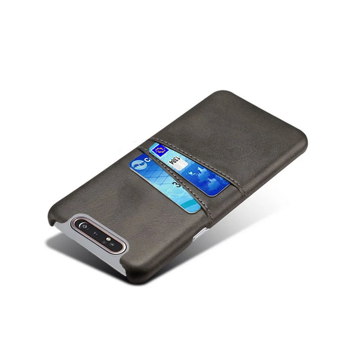 Double Card Slots PU Leather Coated PC Case for Samsung Galaxy A80 - Black - 2
