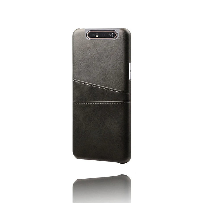 Double Card Slots PU Leather Coated PC Case for Samsung Galaxy A80 - Black - 4