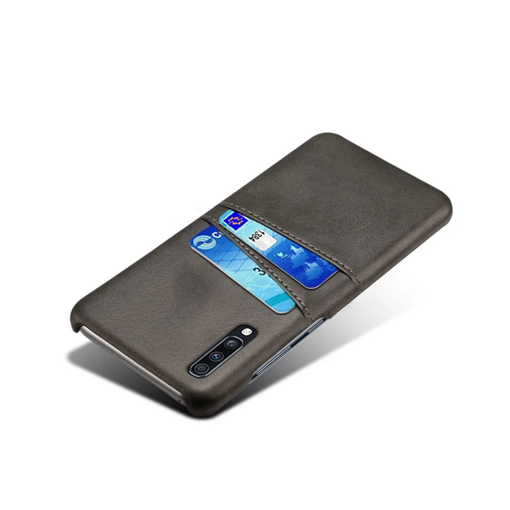 Double Card Slots PU Leather Coated PC Case for Samsung Galaxy A70 - Black - 2