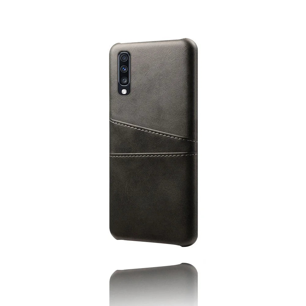 Double Card Slots PU Leather Coated PC Case for Samsung Galaxy A70 - Black - 3