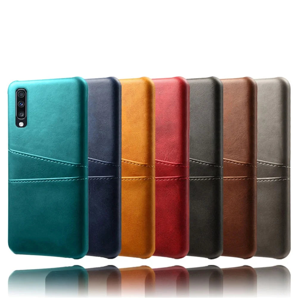 Double Card Slots PU Leather Coated PC Case for Samsung Galaxy A70 - Black - 6