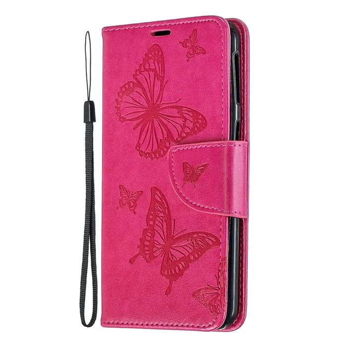 For Samsung Galaxy A40 PU Leather Imprint Butterflies Phone Case - Rose - 2