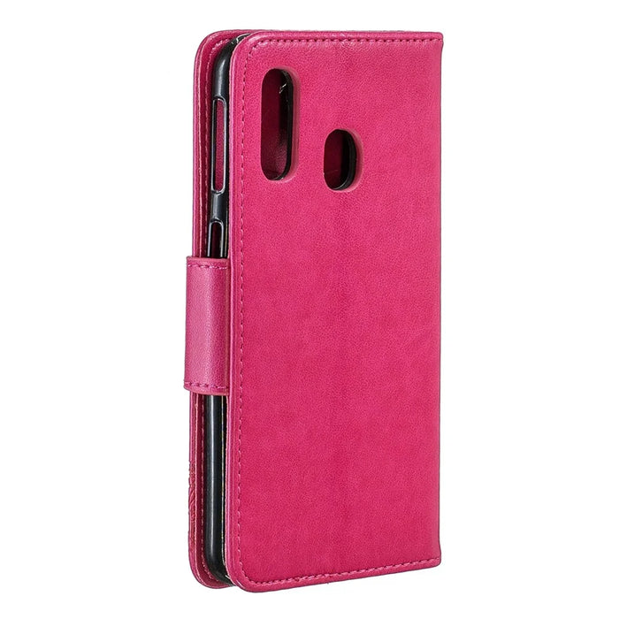 For Samsung Galaxy A40 PU Leather Imprint Butterflies Phone Case - Rose - 3