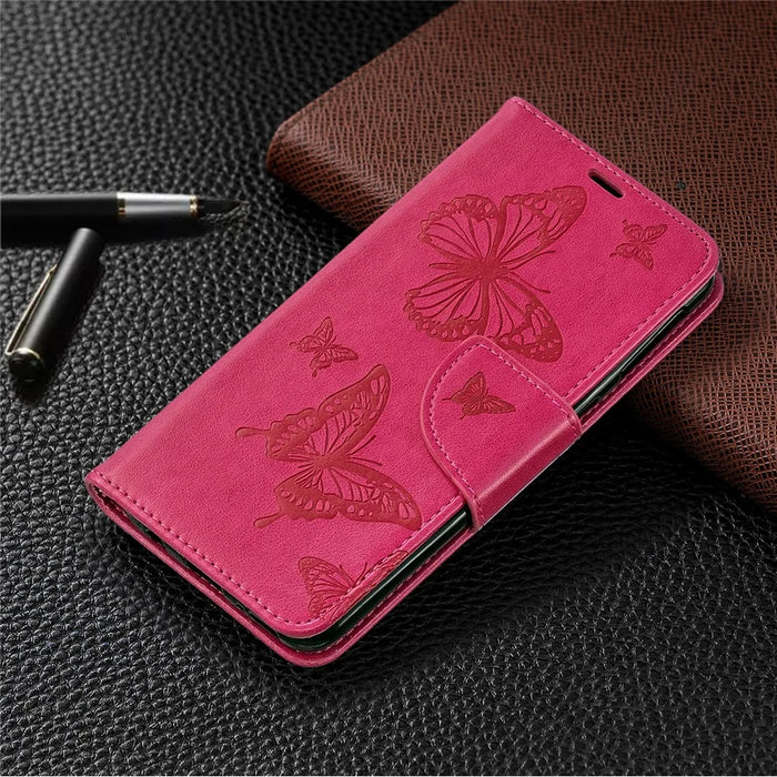 For Samsung Galaxy A40 PU Leather Imprint Butterflies Phone Case - Rose - 7