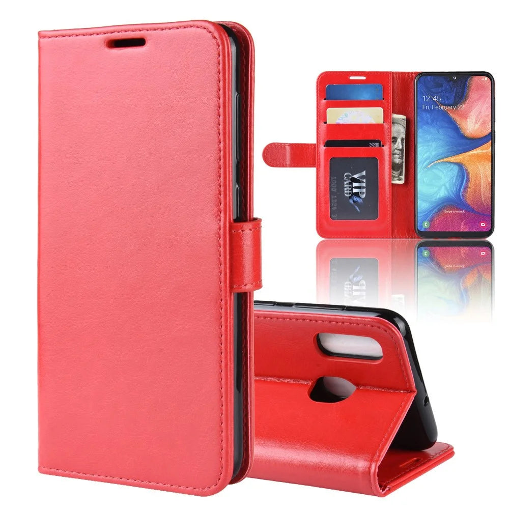 Crazy Horse PU Leather Stand Wallet Flip Case for Samsung Galaxy A20e - Red - 1