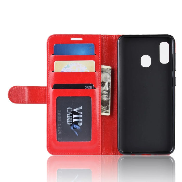 Crazy Horse PU Leather Stand Wallet Flip Case for Samsung Galaxy A20e - Red - 5