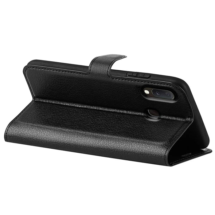 Litchi Texture Wallet Stand Leather Protective Phone Casing for Samsung Galaxy A20e - Black - 4