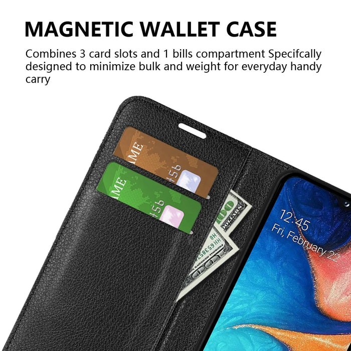 Litchi Texture Wallet Stand Leather Protective Phone Casing for Samsung Galaxy A20e - Black - 7