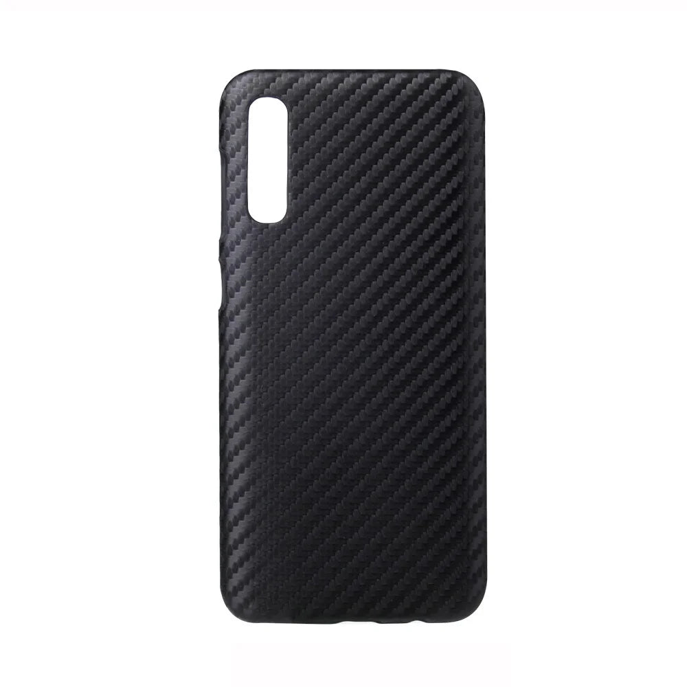 PU Leather Coated Hard PC Case for Samsung Galaxy A70/A70s - Black Carbon Fiber Texture - 1