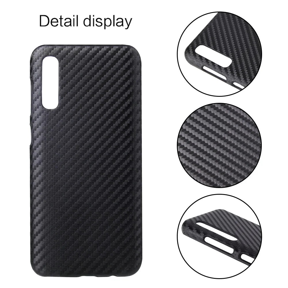 PU Leather Coated Hard PC Case for Samsung Galaxy A70/A70s - Black Carbon Fiber Texture - 2