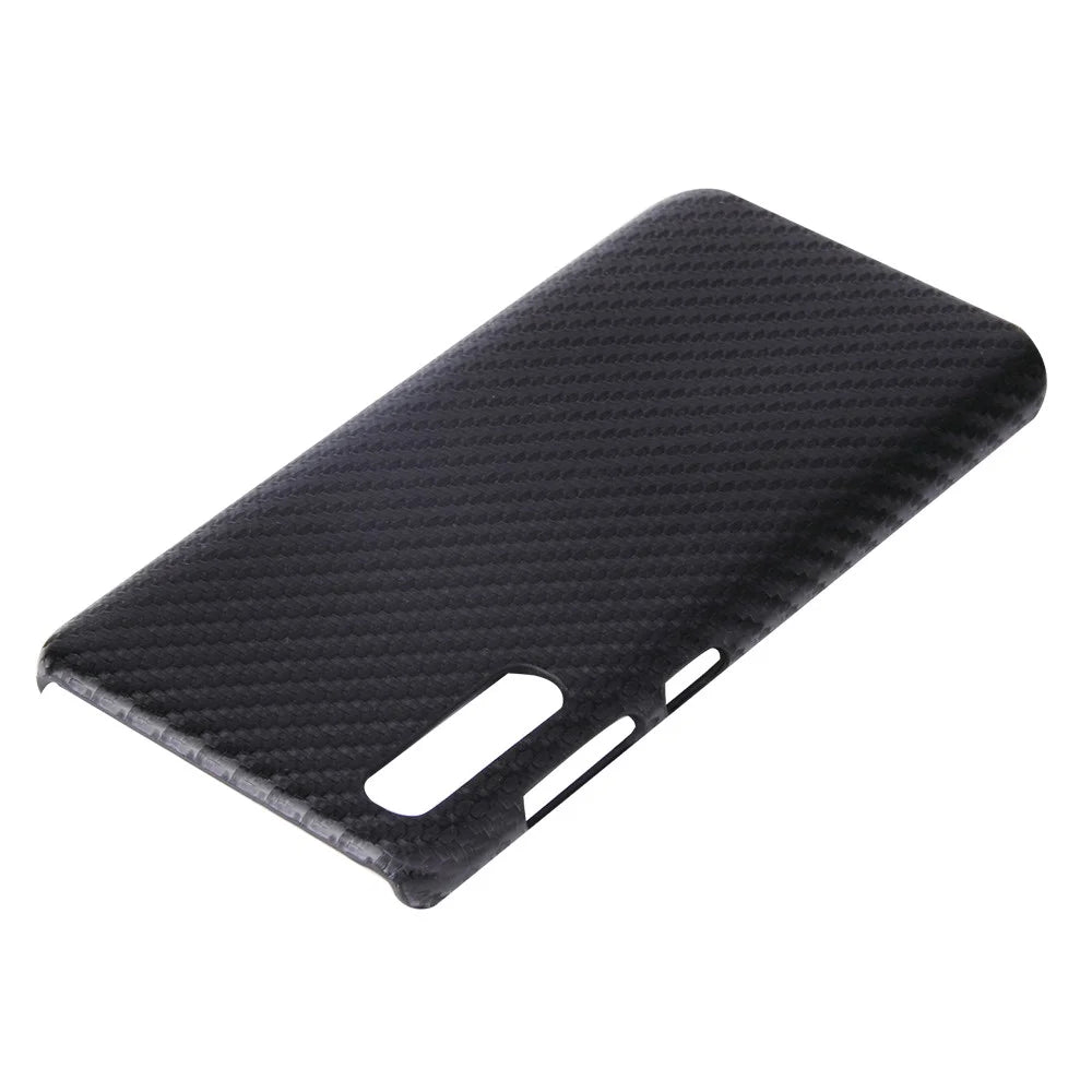 PU Leather Coated Hard PC Case for Samsung Galaxy A70/A70s - Black Carbon Fiber Texture - 3