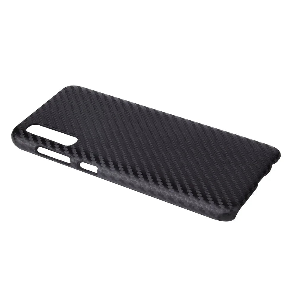 PU Leather Coated Hard PC Case for Samsung Galaxy A70/A70s - Black Carbon Fiber Texture - 4