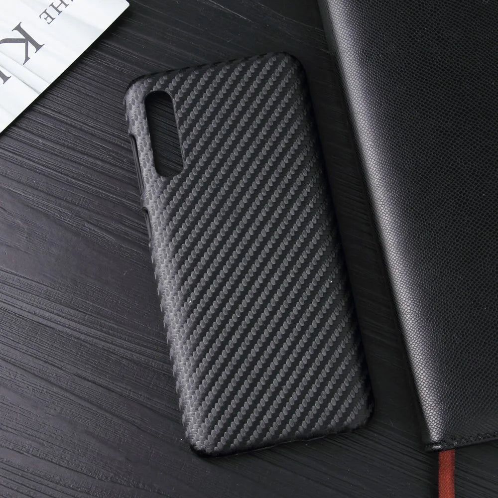 PU Leather Coated Hard PC Case for Samsung Galaxy A70/A70s - Black Carbon Fiber Texture - 5