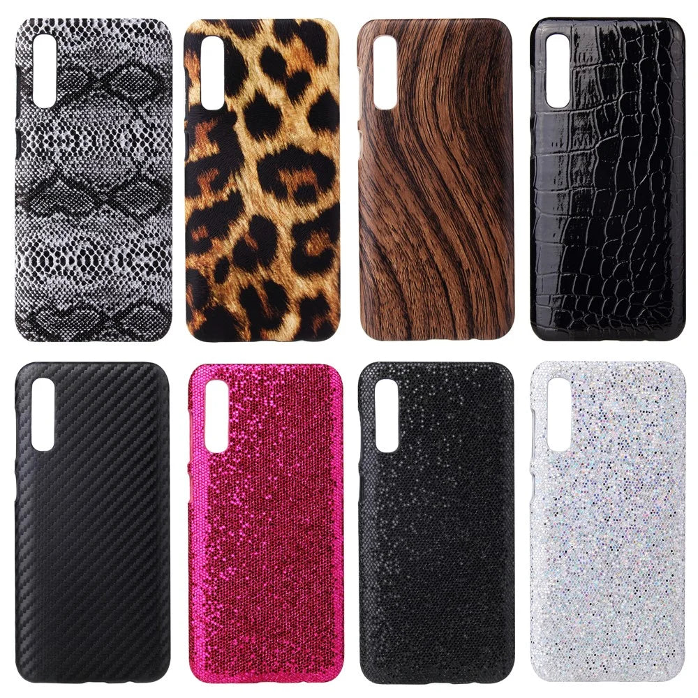 PU Leather Coated Hard PC Case for Samsung Galaxy A70/A70s - Black Carbon Fiber Texture - 6
