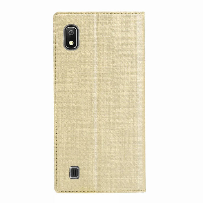 VILI DMX Cross Texture Stand Leather Card Holder Case for Samsung Galaxy A10 - Gold - 3