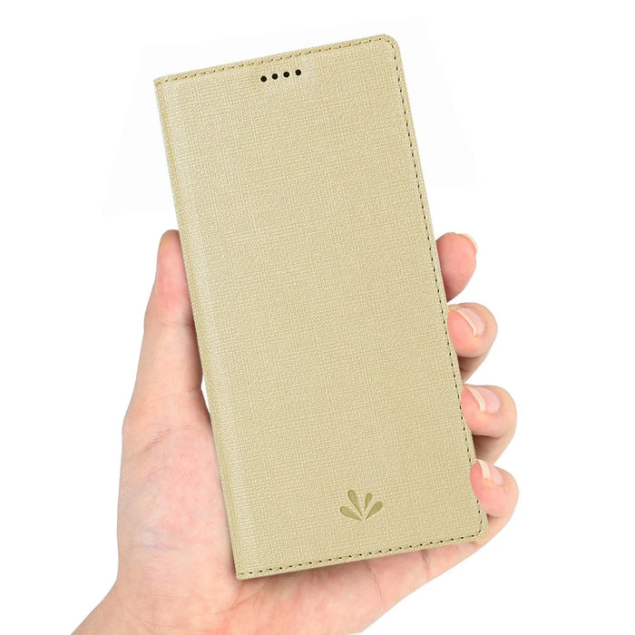 VILI DMX Cross Texture Stand Leather Card Holder Case for Samsung Galaxy A10 - Gold - 4