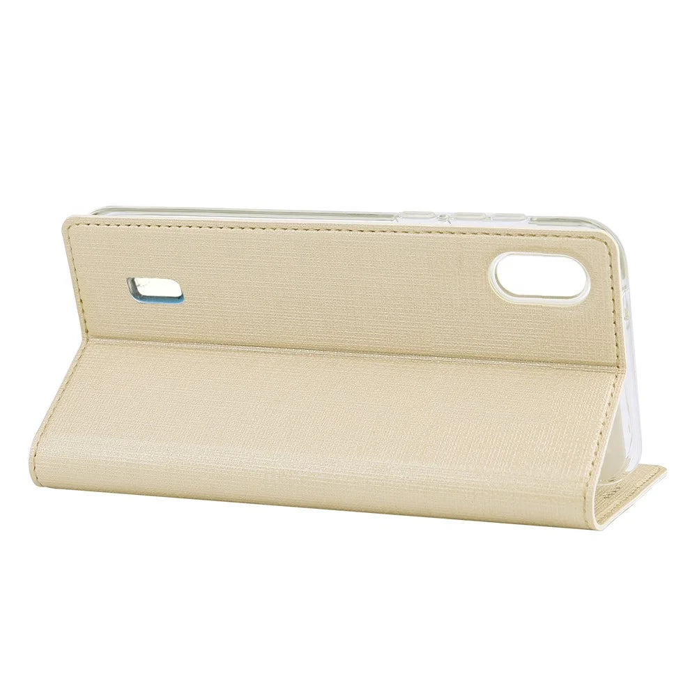 VILI DMX Cross Texture Stand Leather Card Holder Case for Samsung Galaxy A10 - Gold - 5