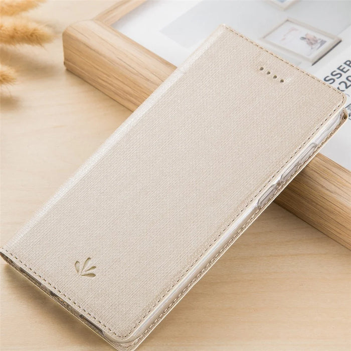 VILI DMX Cross Texture Stand Leather Card Holder Case for Samsung Galaxy A10 - Gold - 6