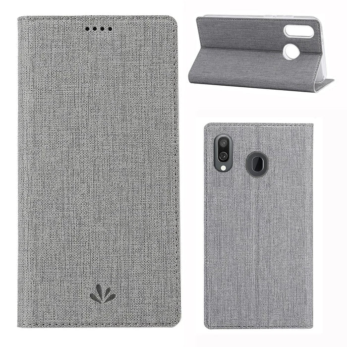 VILI DMX Cross Texture Stand Leather Card Holder Case for Samsung Galaxy A40 - Grey - 1
