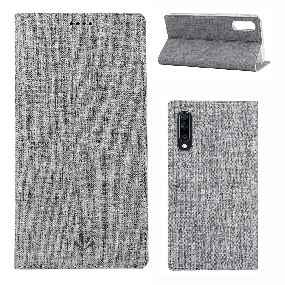 VILI DMX Cross Texture Stand Leather Card Holder Case for Samsung Galaxy A50 - Grey - 1