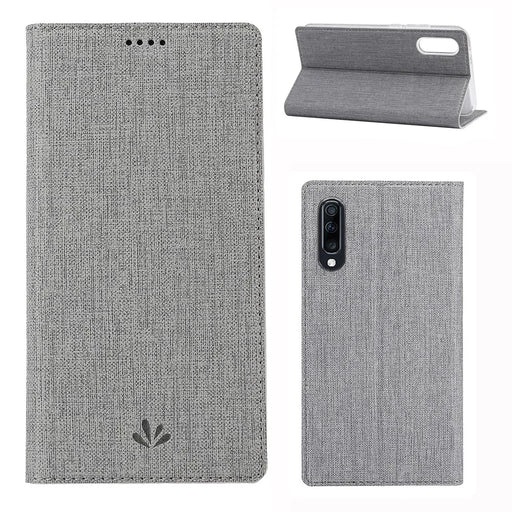 VILI DMX Cross Texture Stand Leather Card Holder Case for Samsung Galaxy A50 - Grey - 1