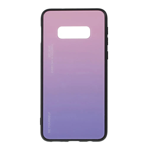 Gradient Color Glass + PC + TPU Phone Case for Samsung Galaxy S10e - Pink / Purple - 1