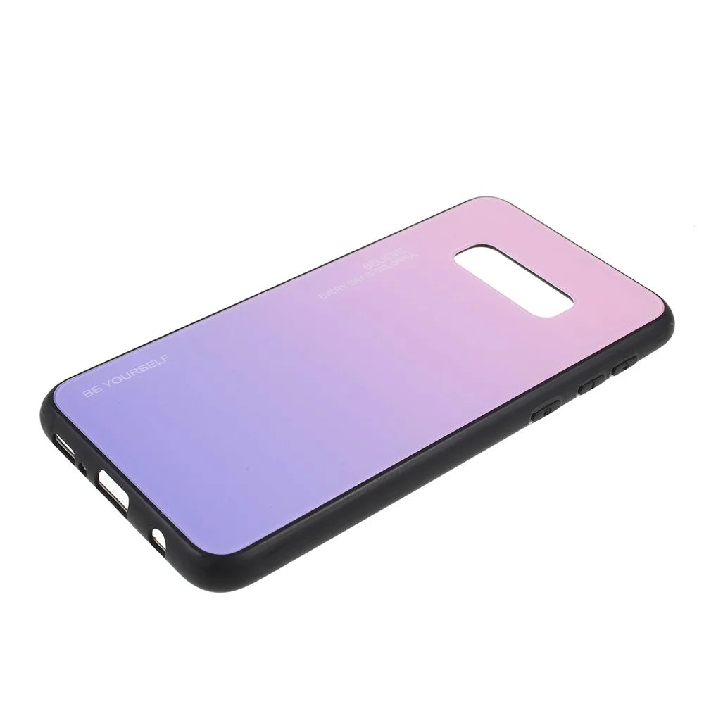 Gradient Color Glass + PC + TPU Phone Case for Samsung Galaxy S10e - Pink / Purple - 2