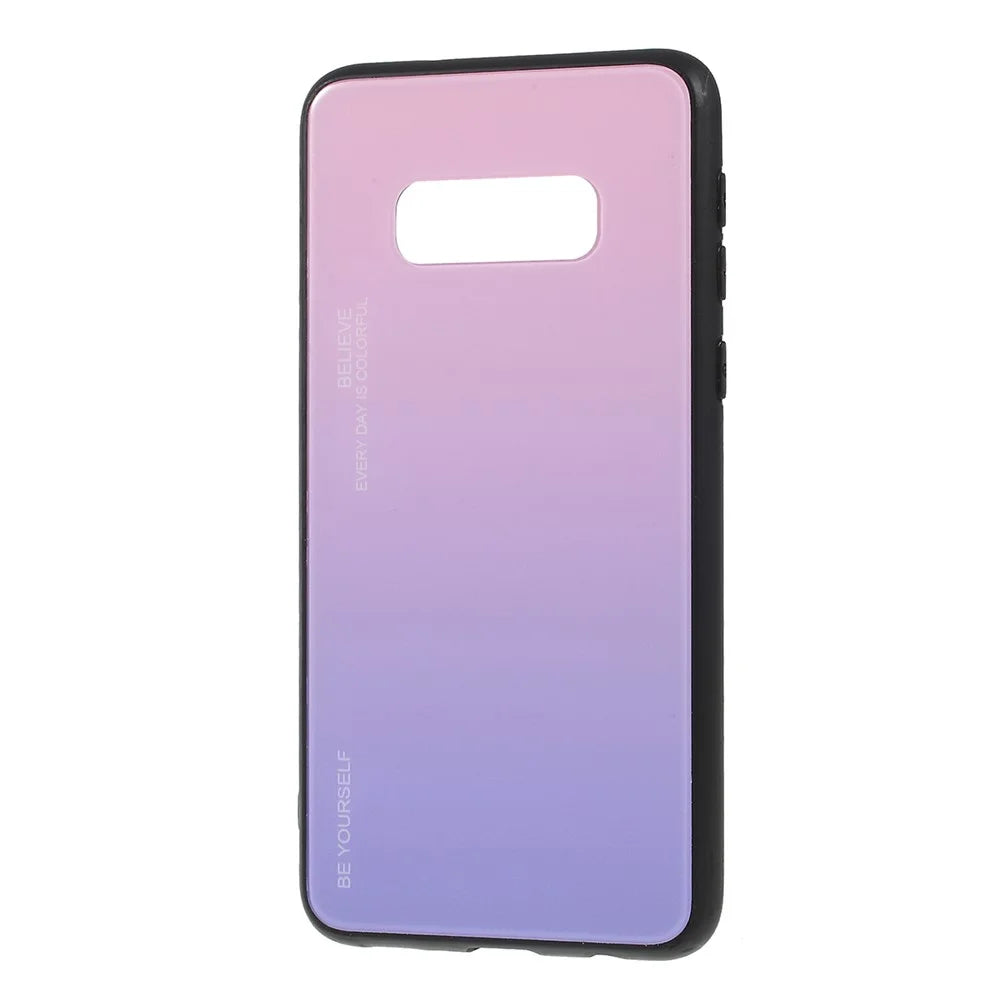 Gradient Color Glass + PC + TPU Phone Case for Samsung Galaxy S10e - Pink / Purple - 3