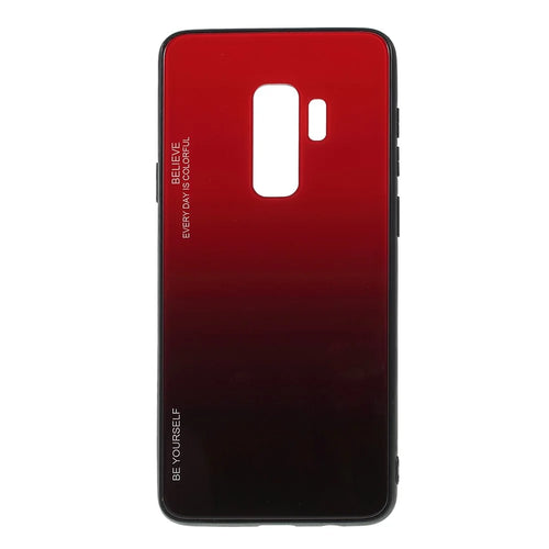 Gradient Color Glass + PC + TPU Phone Case for Samsung Galaxy S9 Plus G965 - Red / Black - 1
