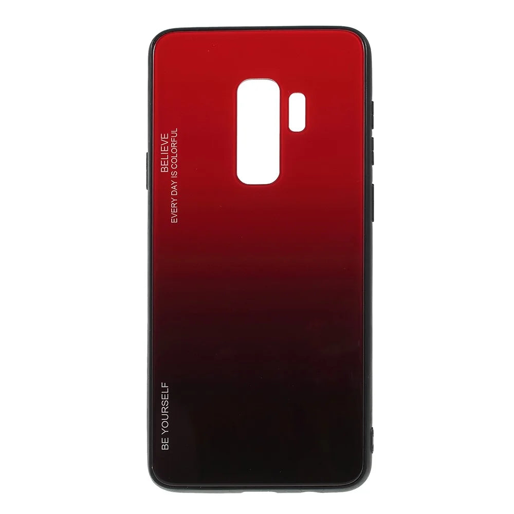 Gradient Color Glass + PC + TPU Phone Case for Samsung Galaxy S9 Plus G965 - Red / Black - 1