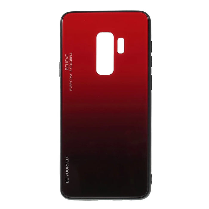 Gradient Color Glass + PC + TPU Phone Case for Samsung Galaxy S9 Plus G965 - Red / Black - 1