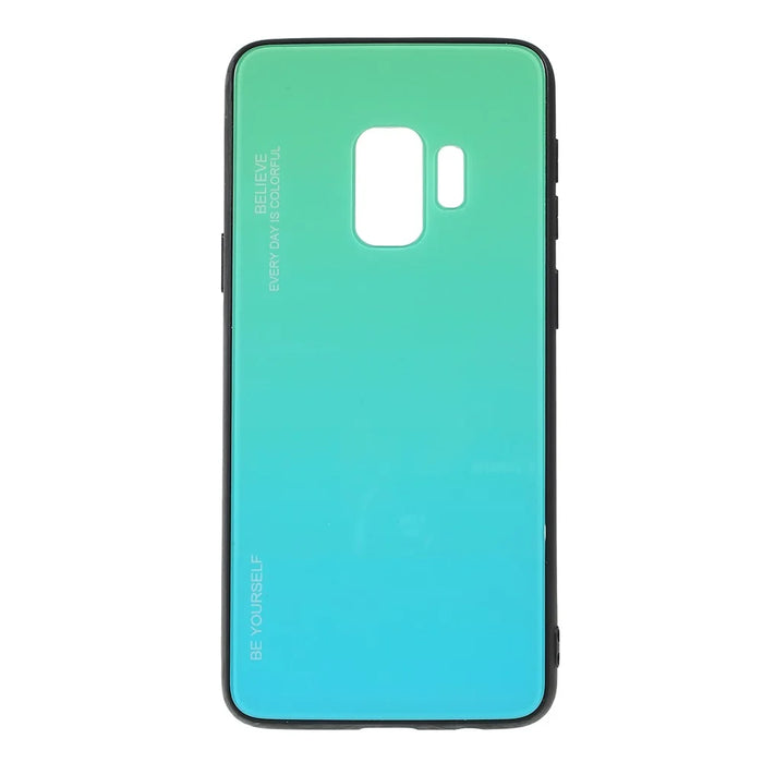 Gradient Color Glass + PC + TPU Phone Case for Samsung Galaxy S9 G960 - Cyan / Blue - 1