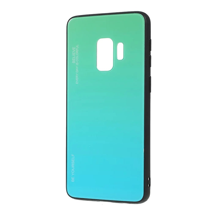 Gradient Color Glass + PC + TPU Phone Case for Samsung Galaxy S9 G960 - Cyan / Blue - 4