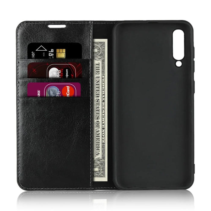 Crazy Horse Wallet Stand Genuine Leather Case for Samsung Galaxy A50/A50s/A30s - Black - 4