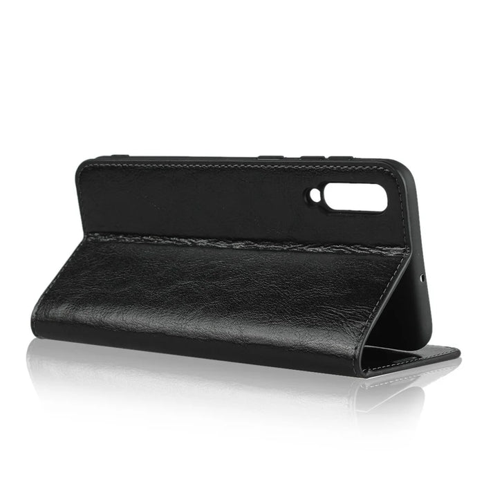 Crazy Horse Wallet Stand Genuine Leather Case for Samsung Galaxy A50/A50s/A30s - Black - 5