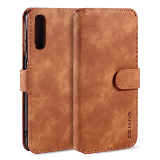 DG.MING Retro Style Wallet Leather Stand Case for Samsung Galaxy A50/A50s/A30s - Brown - 1