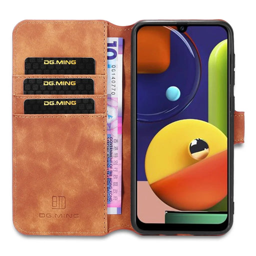 DG.MING Retro Style Wallet Leather Stand Case for Samsung Galaxy A50/A50s/A30s - Brown - 2