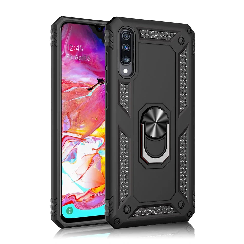 Hybrid PC TPU Kickstand Armor Phone Casing for Samsung Galaxy A70 - Black - 1