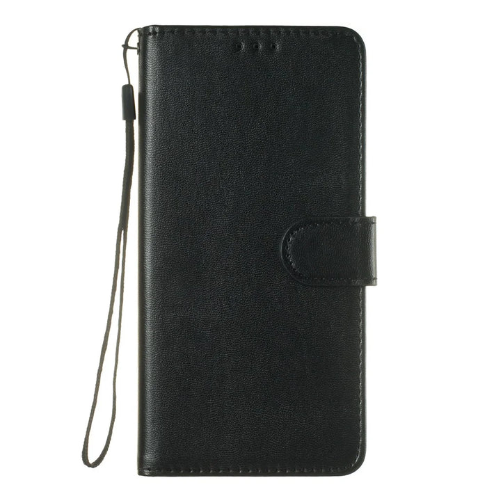 Solid Color Leather Wallet Stand Phone Case Cover for Samsung Galaxy A70 - Black - 2
