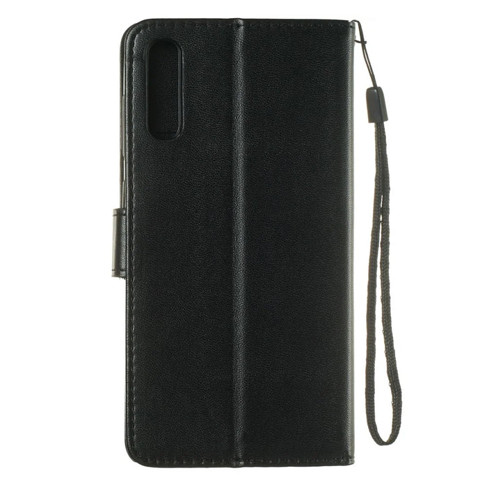 Solid Color Leather Wallet Stand Phone Case Cover for Samsung Galaxy A70 - Black - 3
