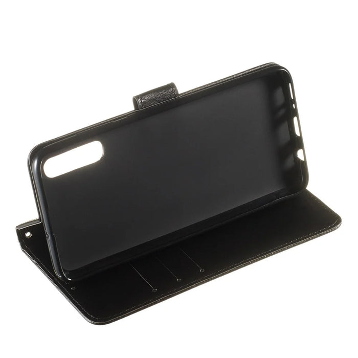 Solid Color Leather Wallet Stand Phone Case Cover for Samsung Galaxy A70 - Black - 6