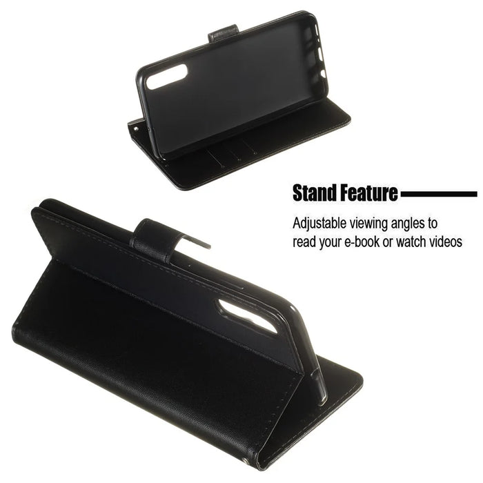 Solid Color Leather Wallet Stand Phone Case Cover for Samsung Galaxy A70 - Black - 7