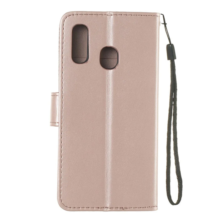 Solid Color Leather Wallet Stand Phone Case Cover for Samsung Galaxy A40 - Light Pink - 3