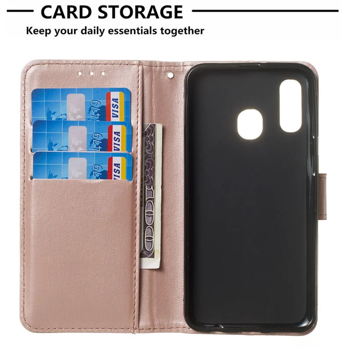 Solid Color Leather Wallet Stand Phone Case Cover for Samsung Galaxy A40 - Light Pink - 4