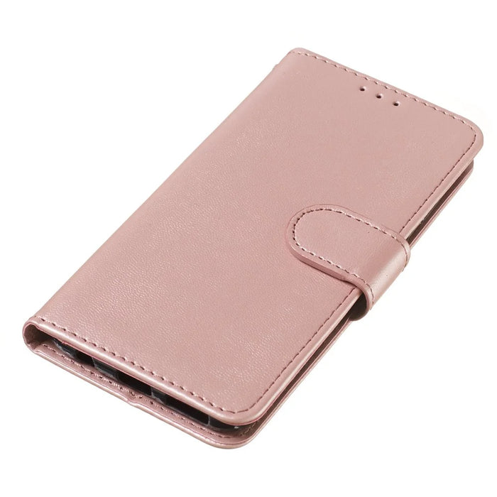 Solid Color Leather Wallet Stand Phone Case Cover for Samsung Galaxy A40 - Light Pink - 5